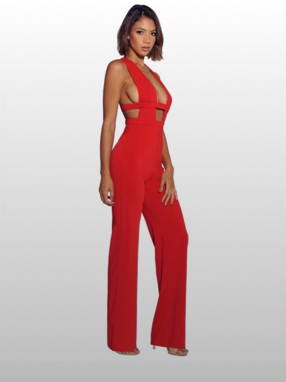 Miss Circle Red Cutout Jumpsuit